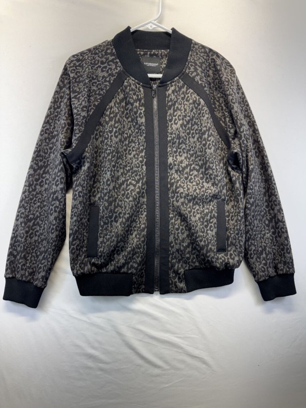 Liverpool Women Jacket Gray/Black Cheetah Print Sz M
